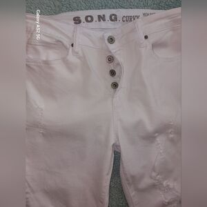 SONG CURVY White Ripped Jeans High Rise Skinny Ankle Jeans